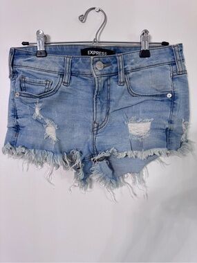 Express Light Wash Distressed Denim Cutoff Shorts
